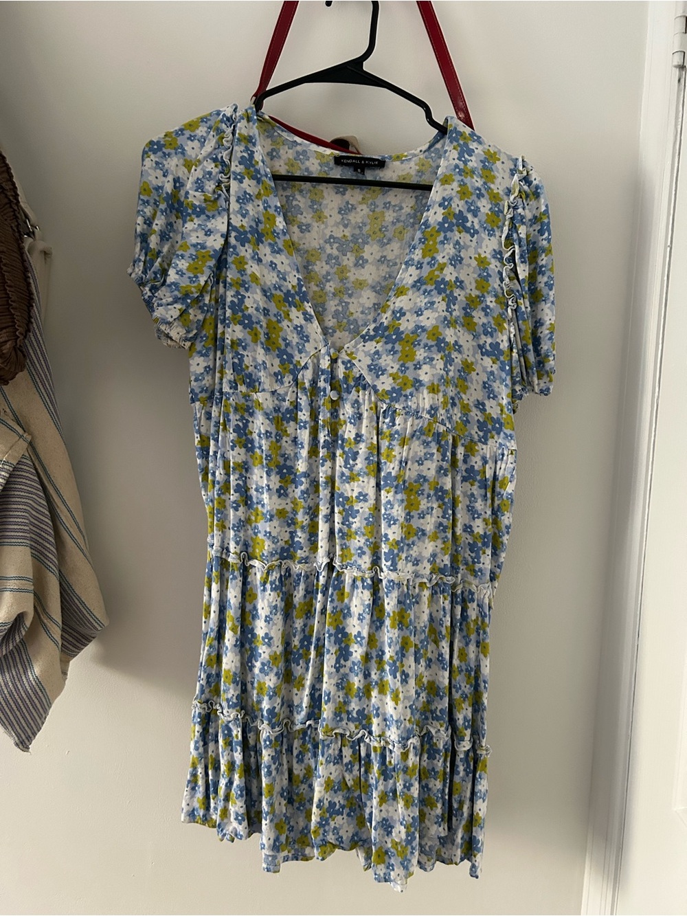 PacSun Light Blue Floral Tiered V-Neck Dress